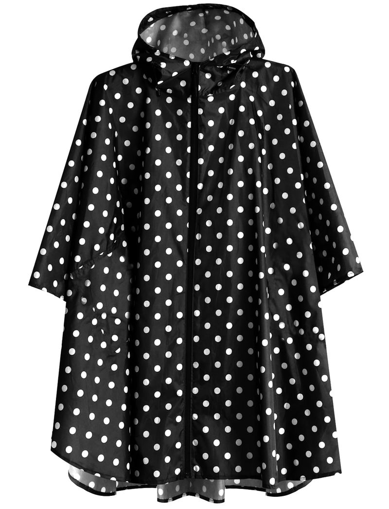 ANYOO Waterproof Rain Poncho Lightweight Reusable Hiking Hooded Coat Jacket for Outdoor Activities(Dot-Black) One Size - Image 1